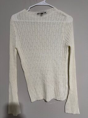 Lulu's Cream Ribbed Long-Sleeve Crew Sweater